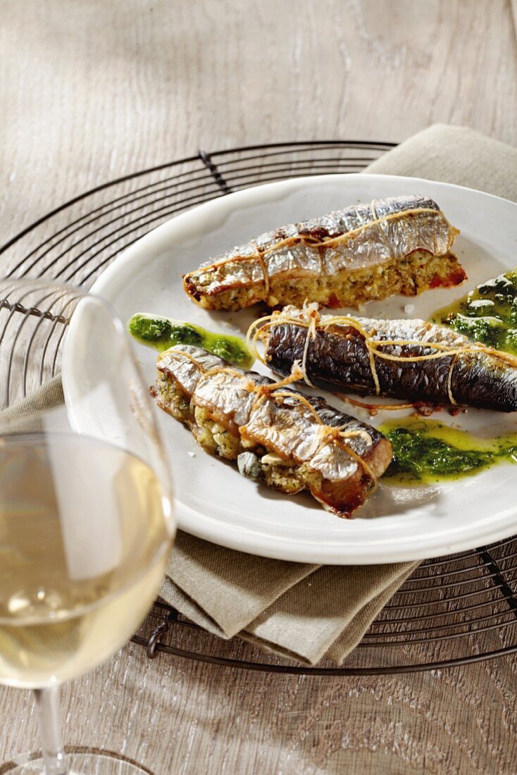 Sardines filled with feta cheese and capers