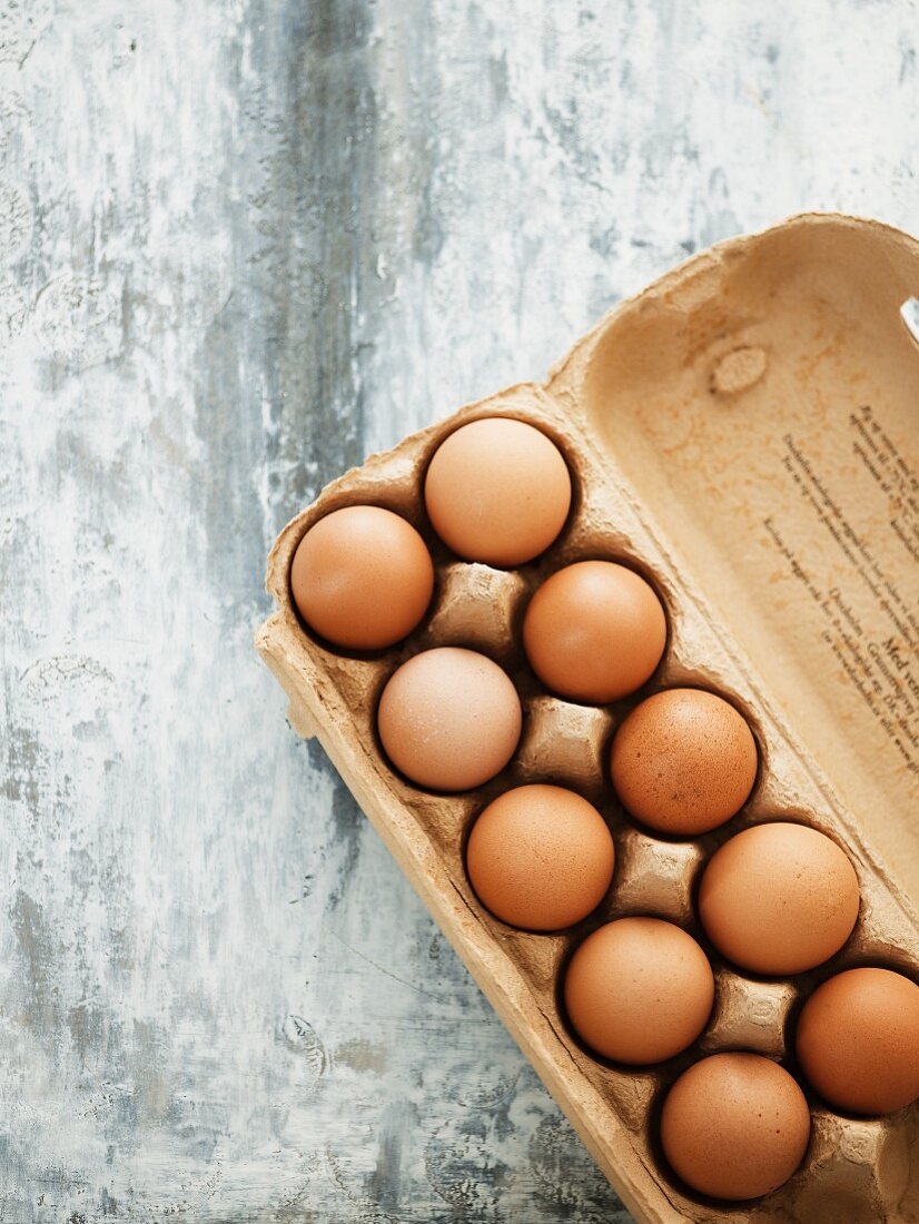 Brown eggs in egg box