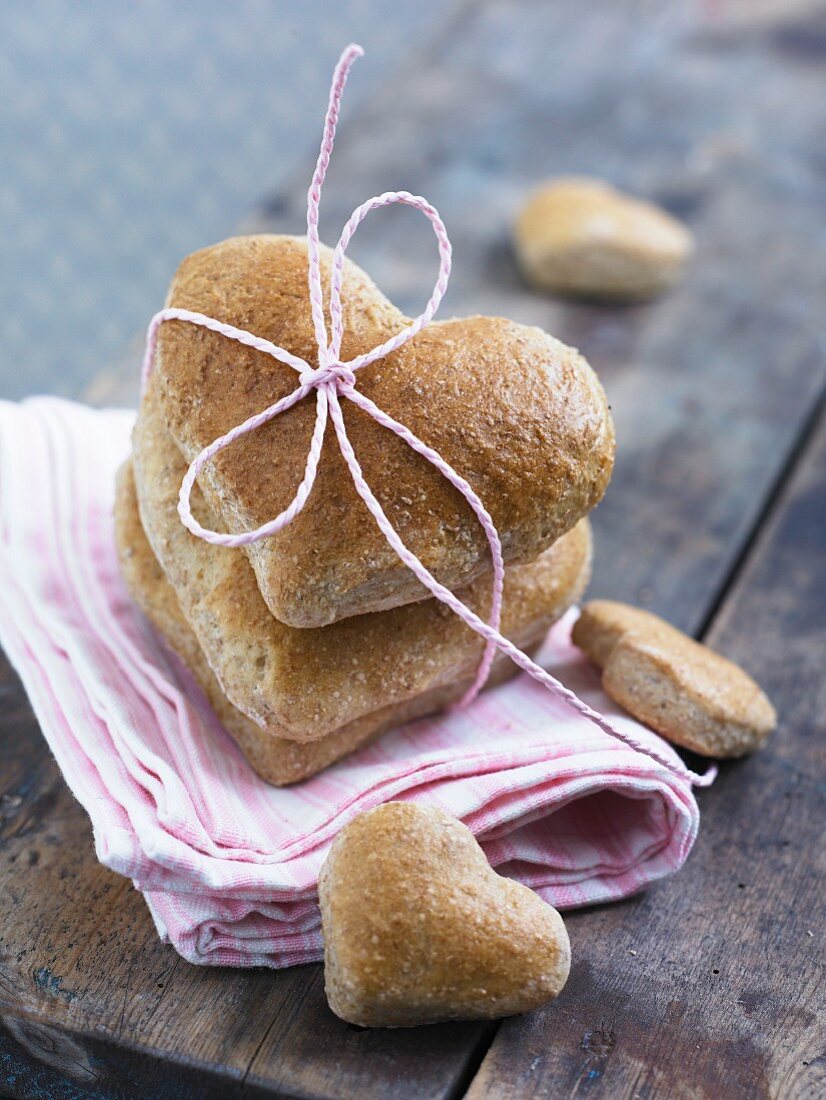 Heart shaped rye bread rolls for gifting