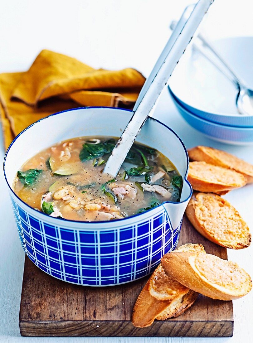 Bean & bacon soup with cheesy croutons