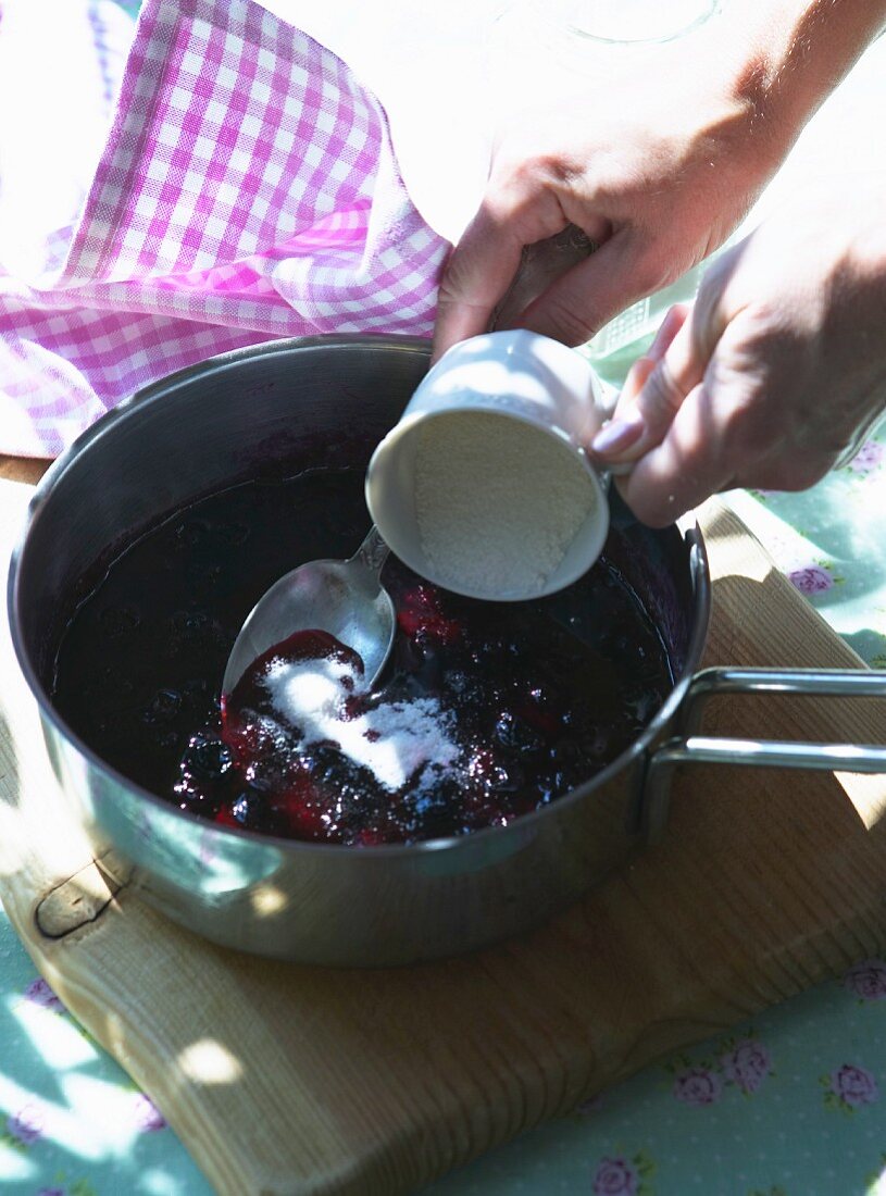 Blueberry jam being made
