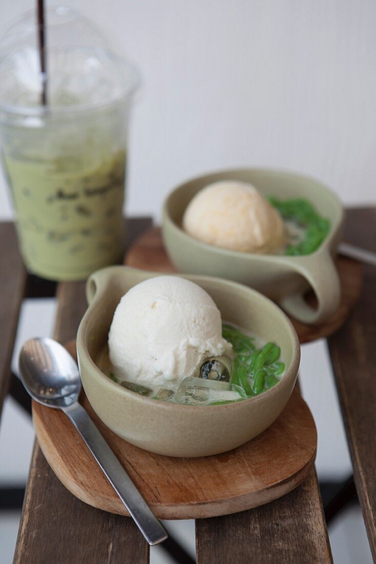 Coconut ice cream with pandan cream (Thailand)
