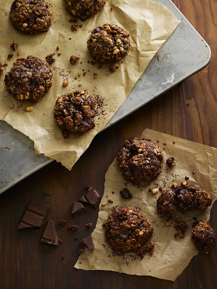 Chocolate biscuits with nuts