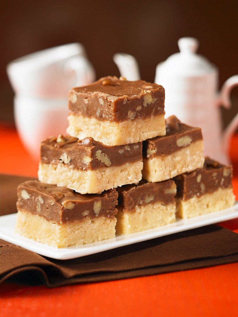 A stack of peppermint tuxedo fudge