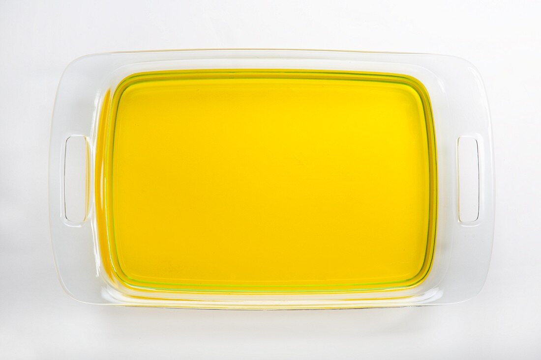 Glass tray of lemon gelatin