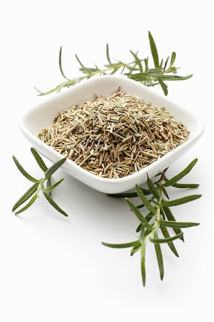 A bowl of dried rosemary