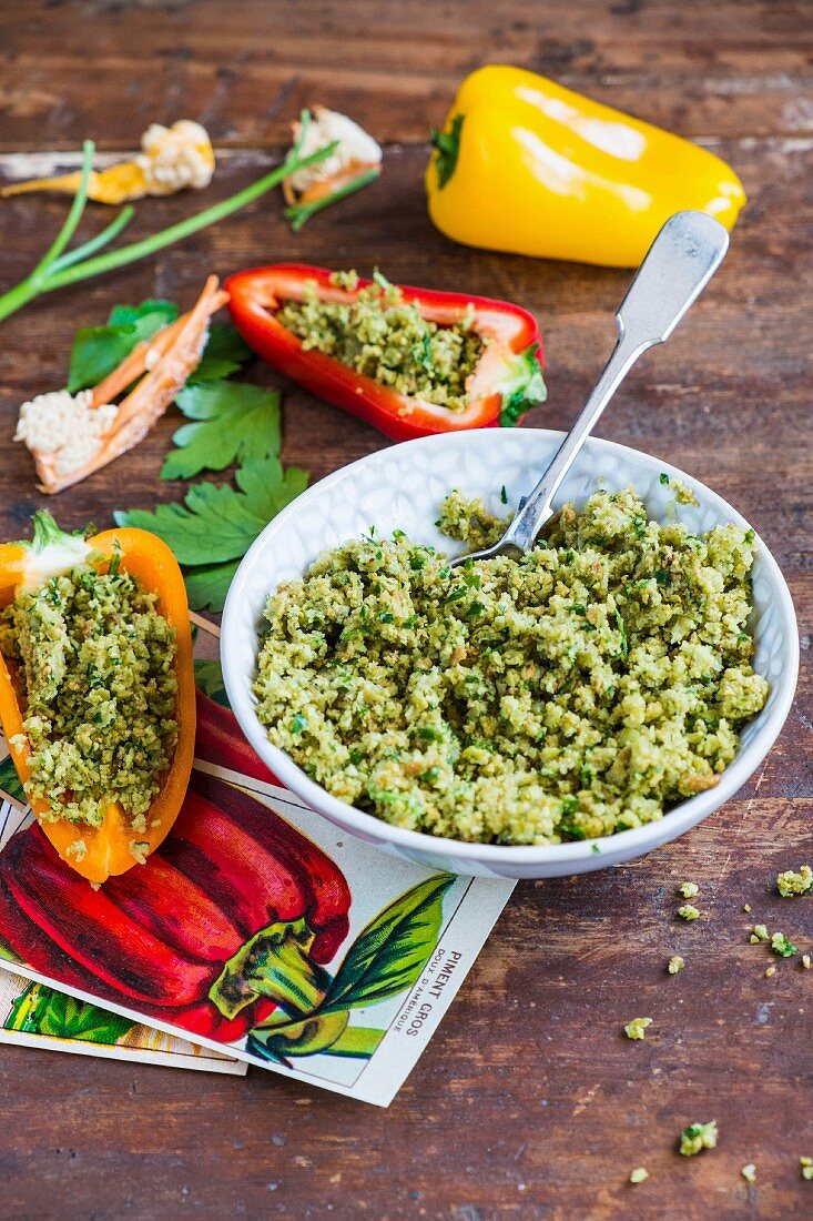 Peppers filled with herb couscous