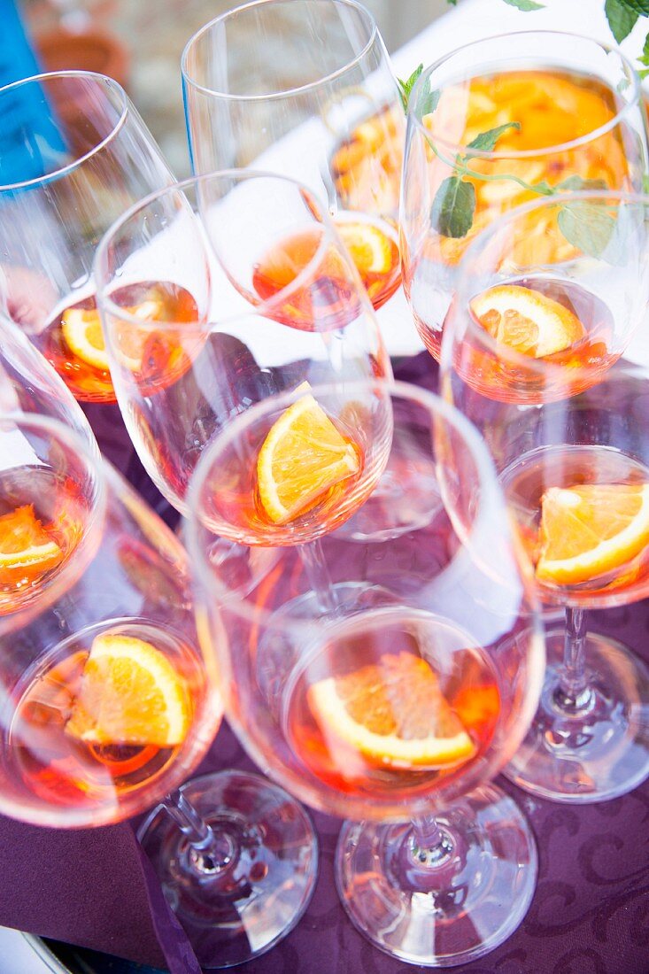 Aperol in wine glasses