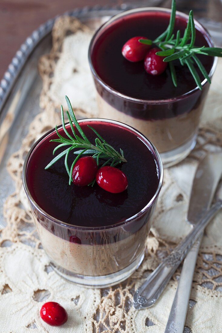 Chicken liver pâté with red wine, cranberry Jelly and rosemary