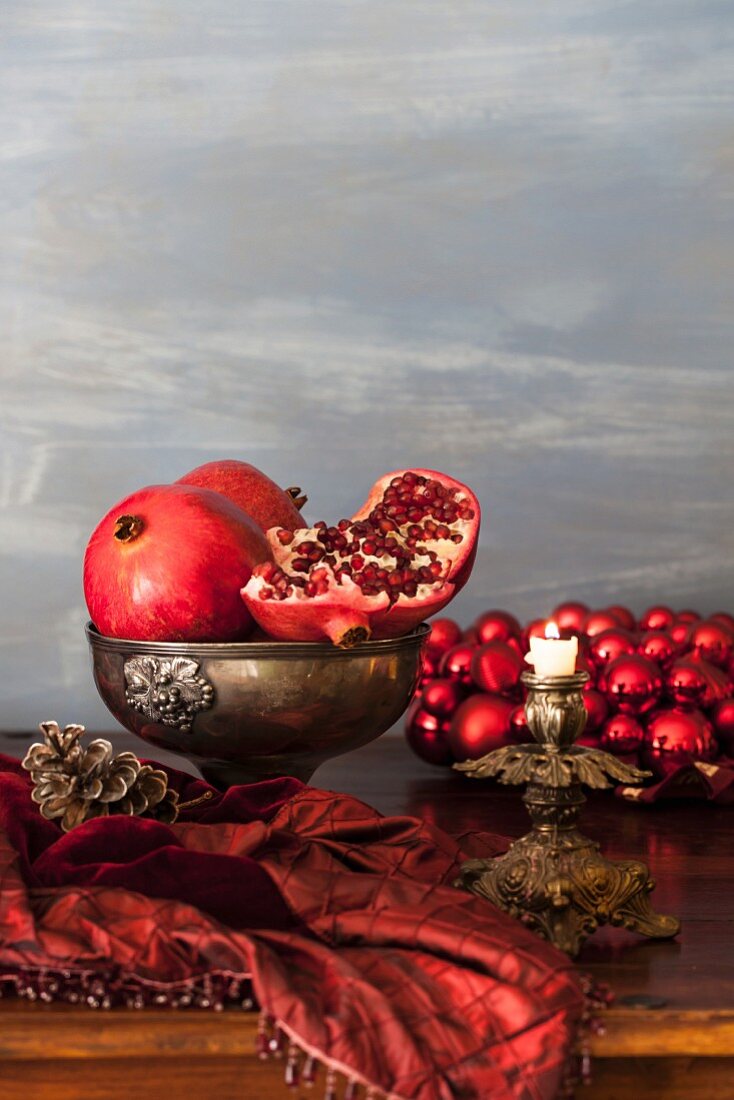 Pomegranates on a Christmas table