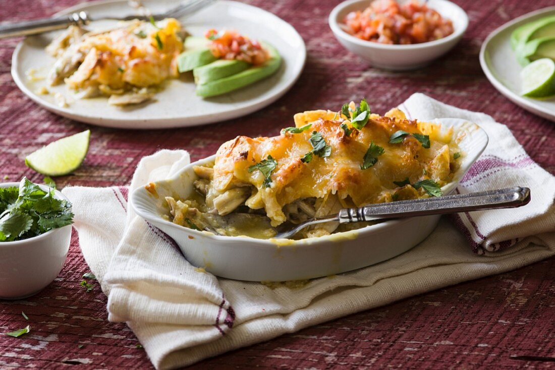 Gratinated enchiladas with chicken and cheese