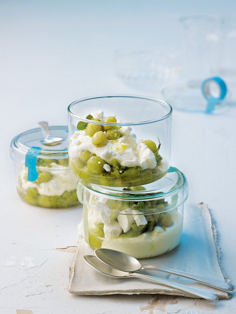 Gooseberry cream with ricotta and lemon balm