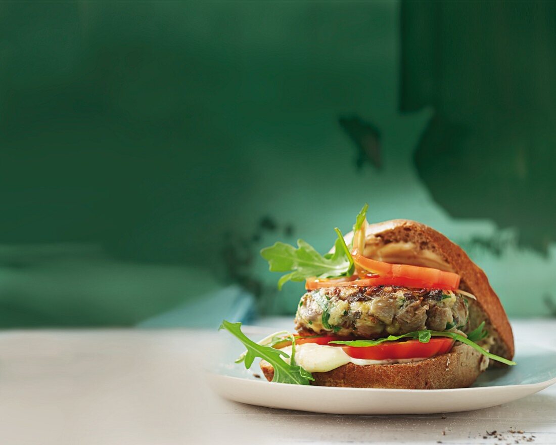 An oyster mushroom burger with lemon aioli