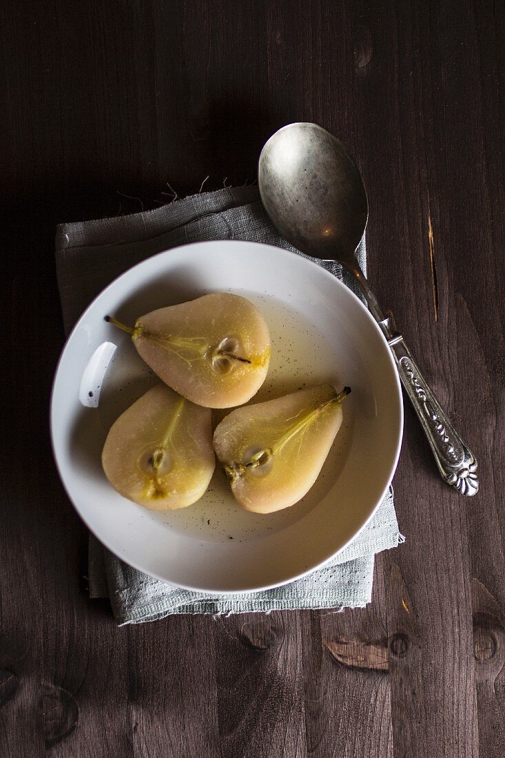 Poached pears (seen from above)