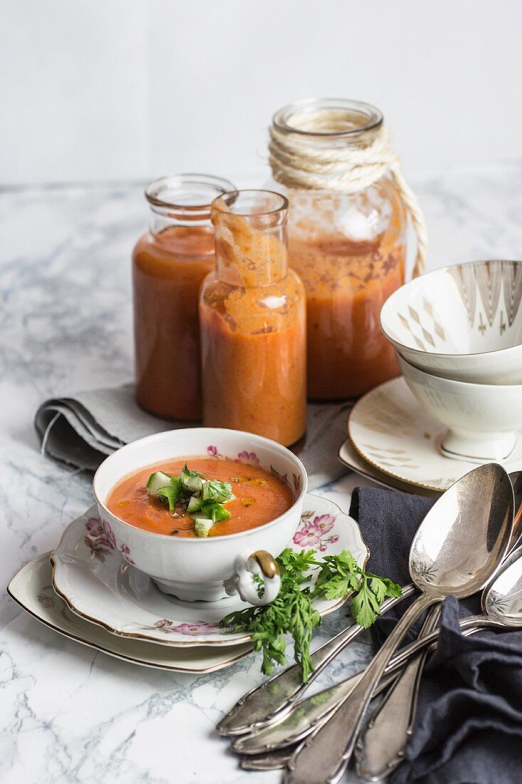 Gazpacho in a soup bowl