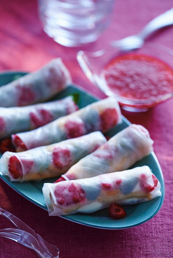 Rice paper rolls filled with fresh berries