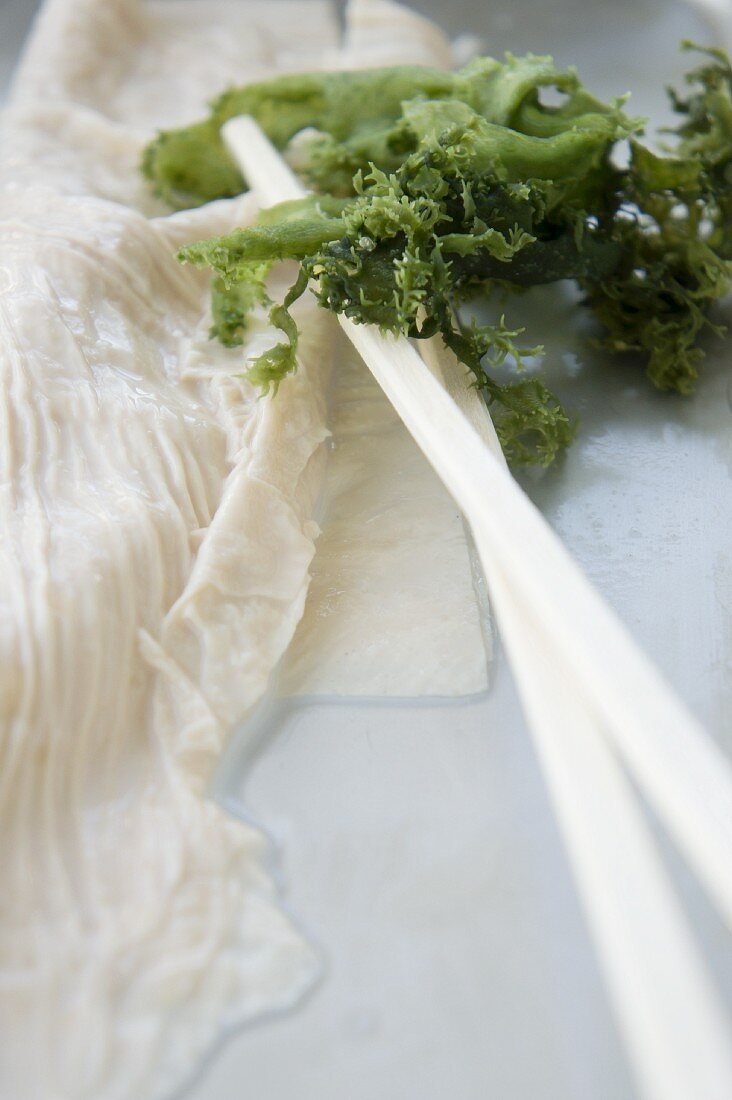 Yuba – soy milk skin (speciality from Kyoto, Japan) with algae