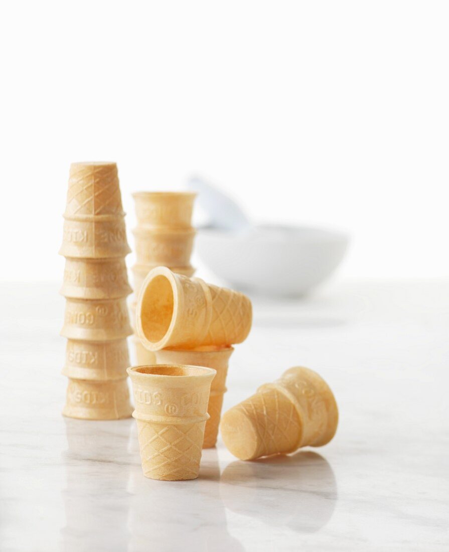 Stacks of empty ice cream cones
