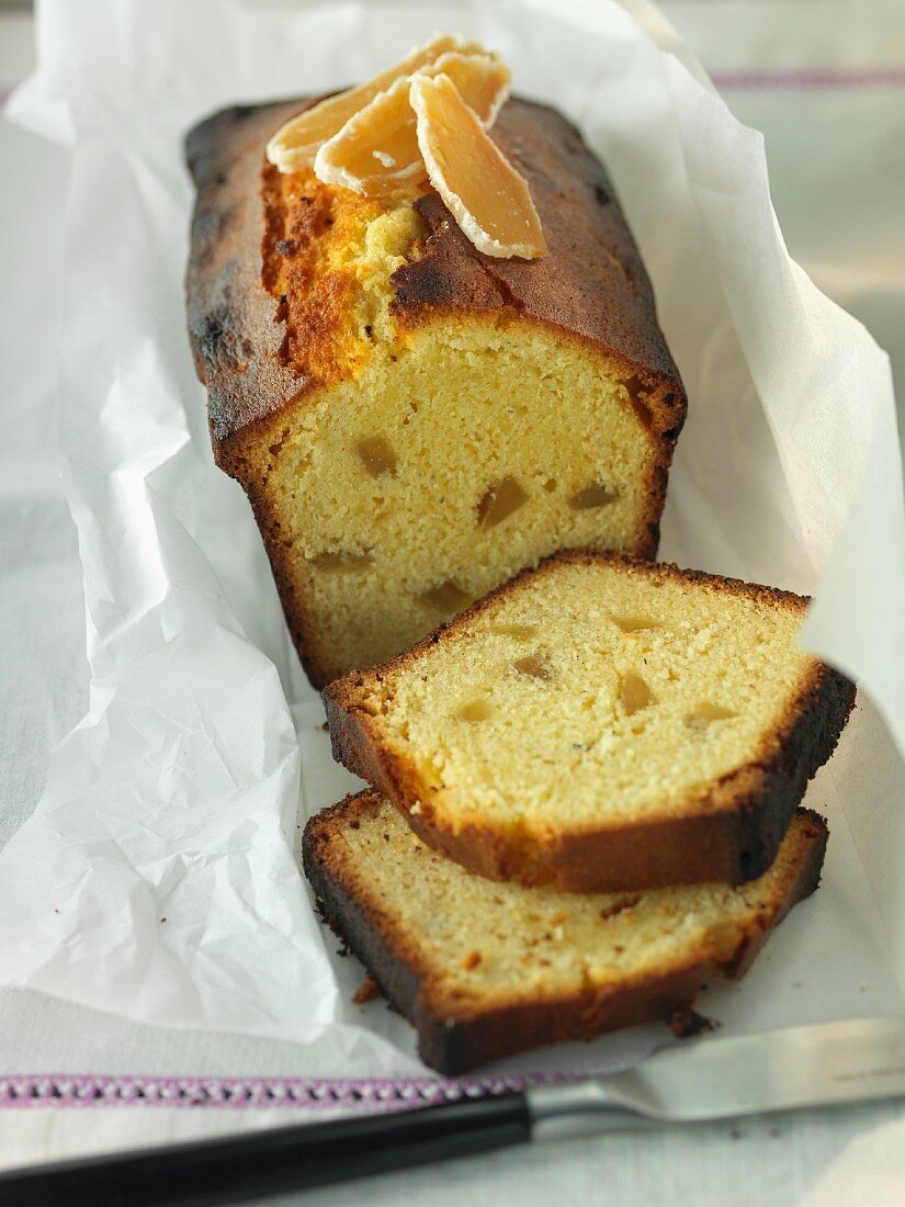 A candied ginger loaf cake