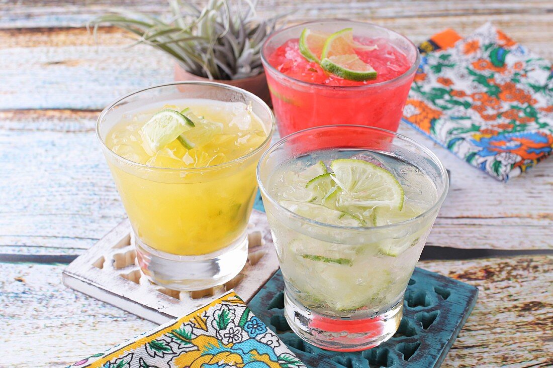 Three different fruity margaritas (Mexico)