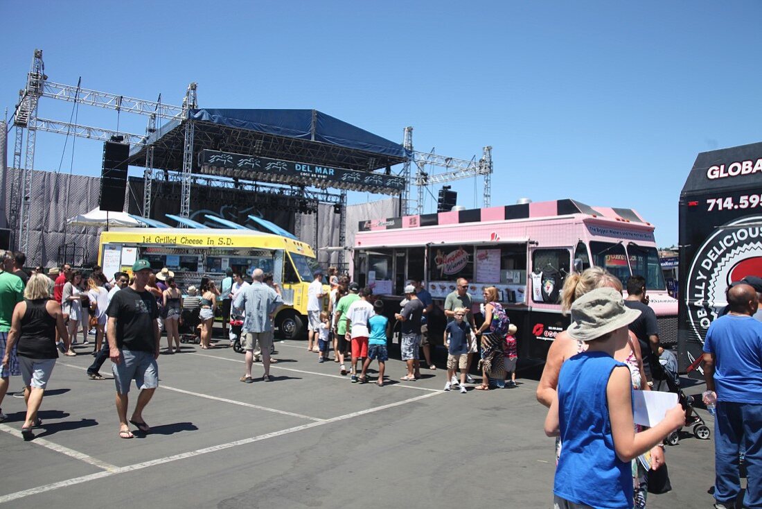 People at a food truck festival in California, USA