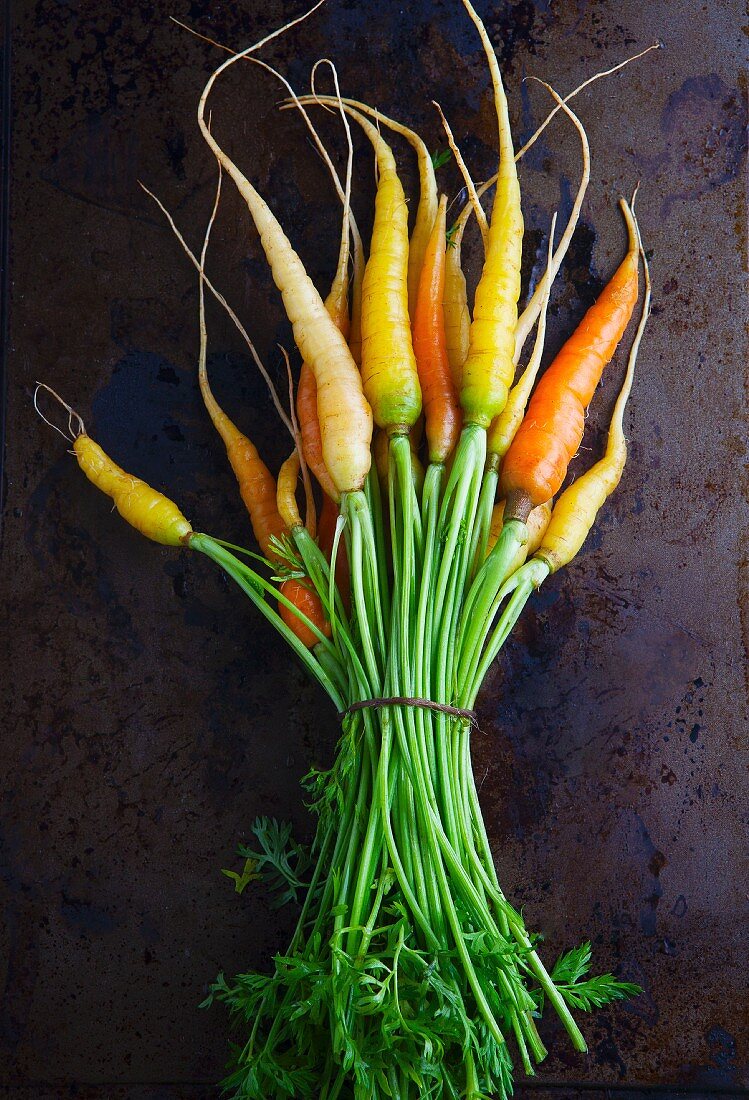 A bundle of various carrots