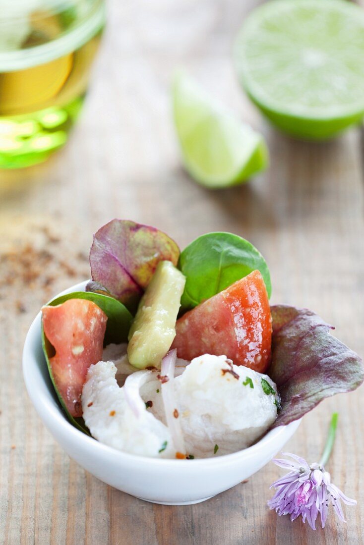 Ceviche with avocado and tomatoes