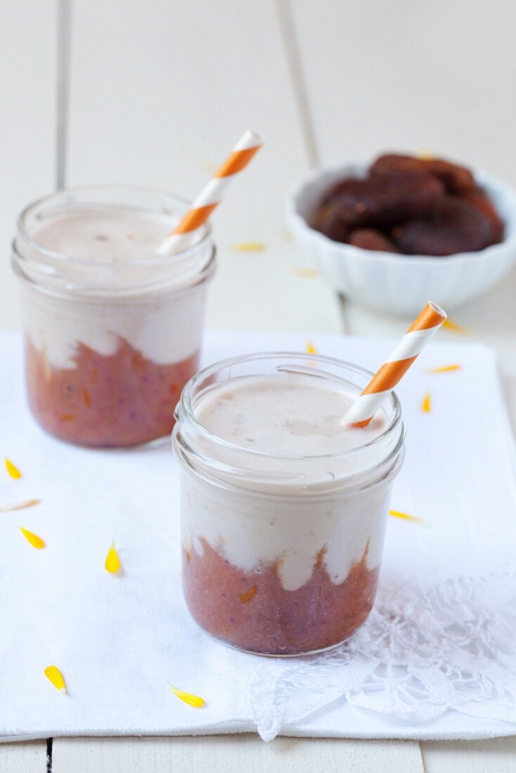 Banana and coconut dessert with peach jam