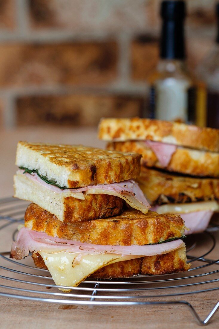 French toast with Prosciutto, cheddar cheese and sage