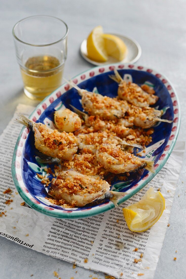 Fried, breaded sardines (Portugal)