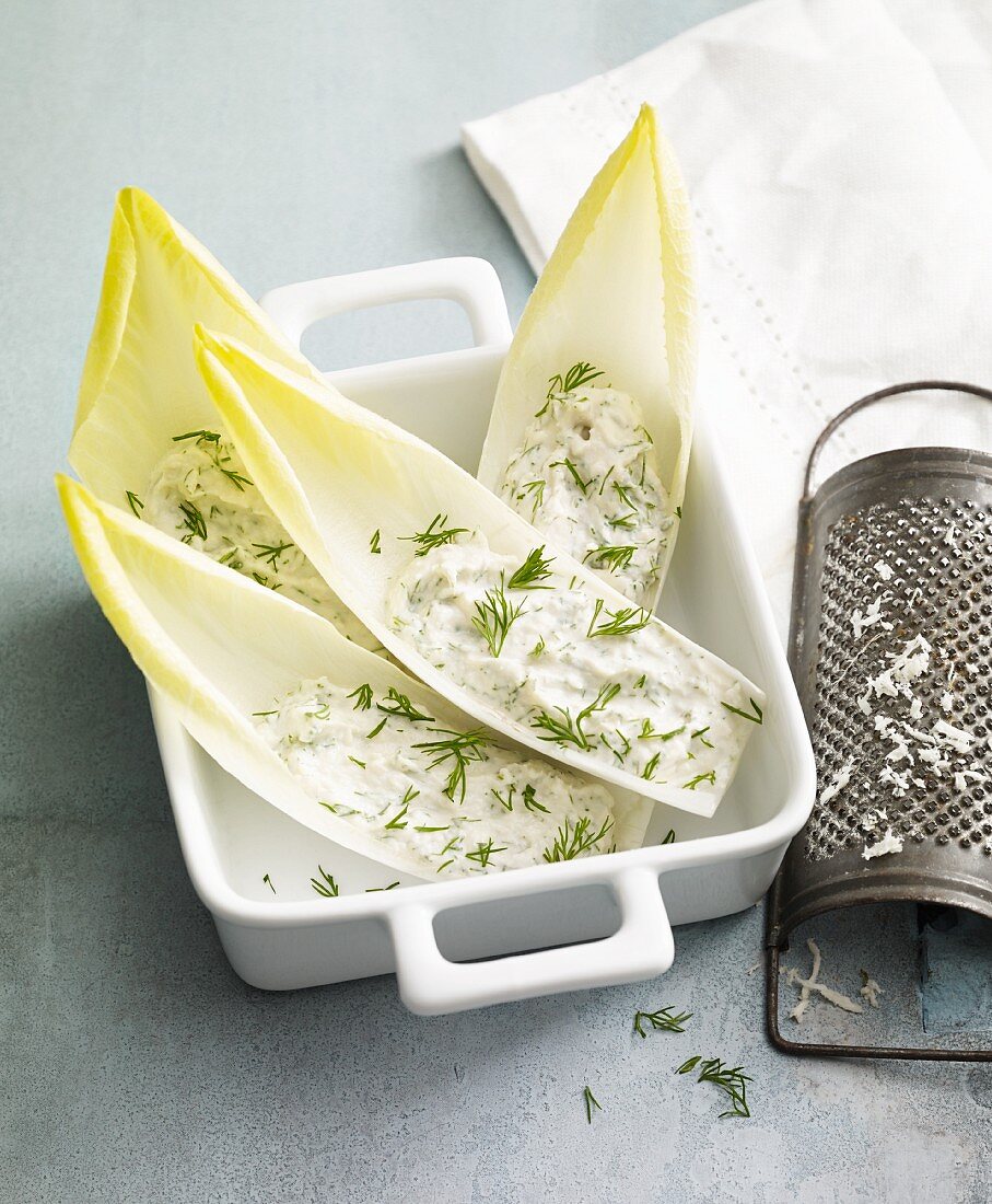 Smoked trout cream with horseradish and dill on chicory