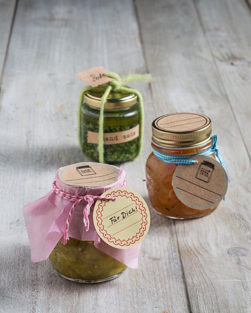 Paper labels for homemade preserves in jars as a gift