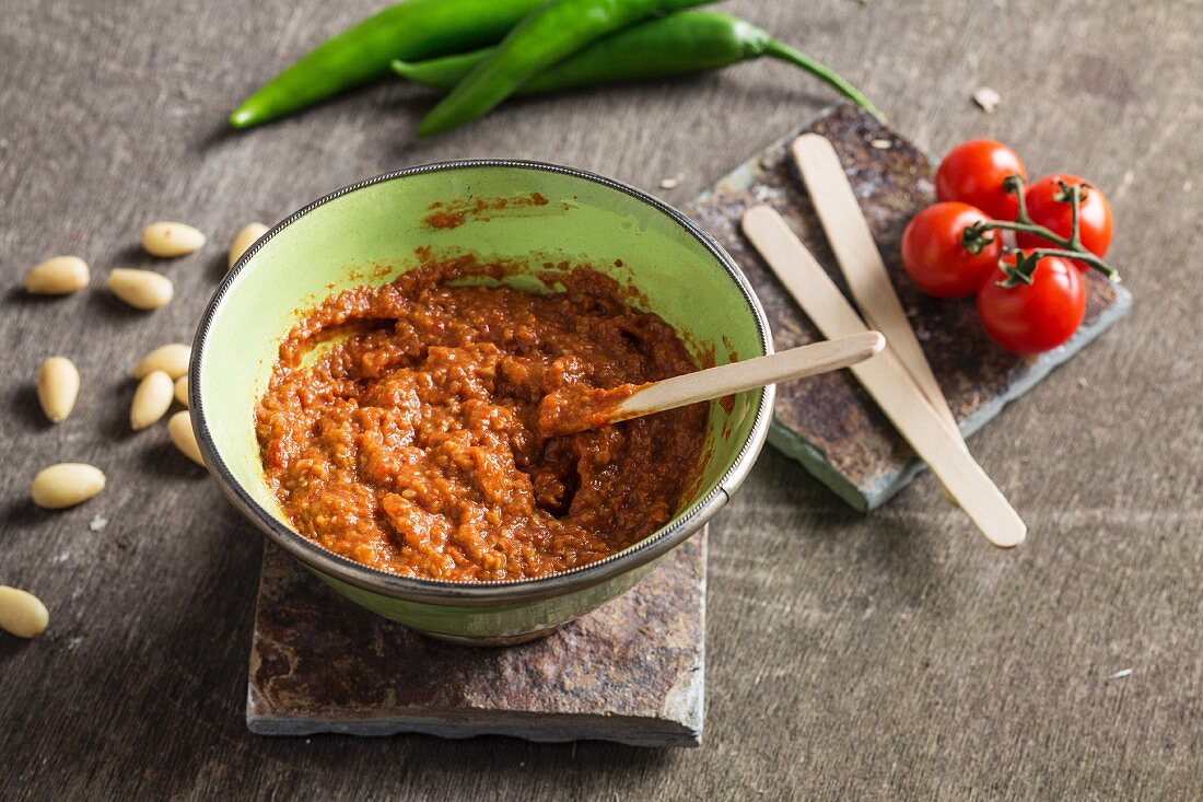 Catalonian Romesco salsa made from peppers, tomatoes and almonds