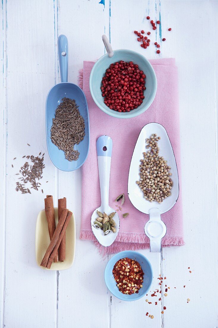 Assorted spices (overhead view)