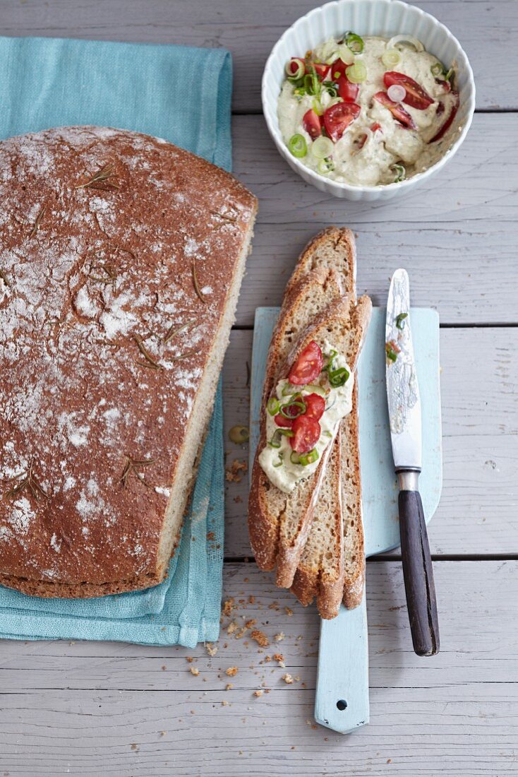 Amaranth bread with a feta cheese and vegetable spread