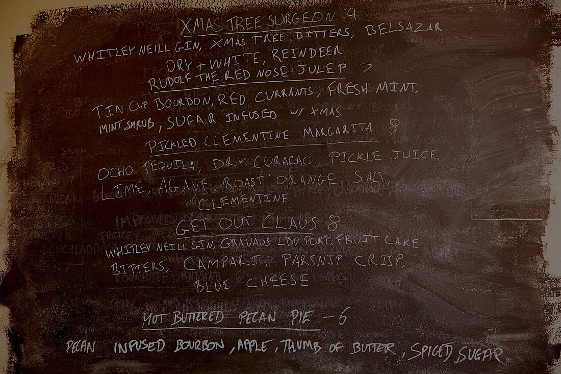 A menu written on a chalkboard