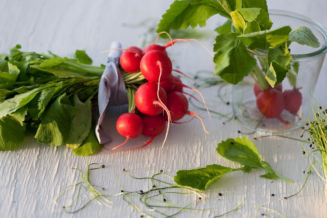 A bunch of radishes and cress