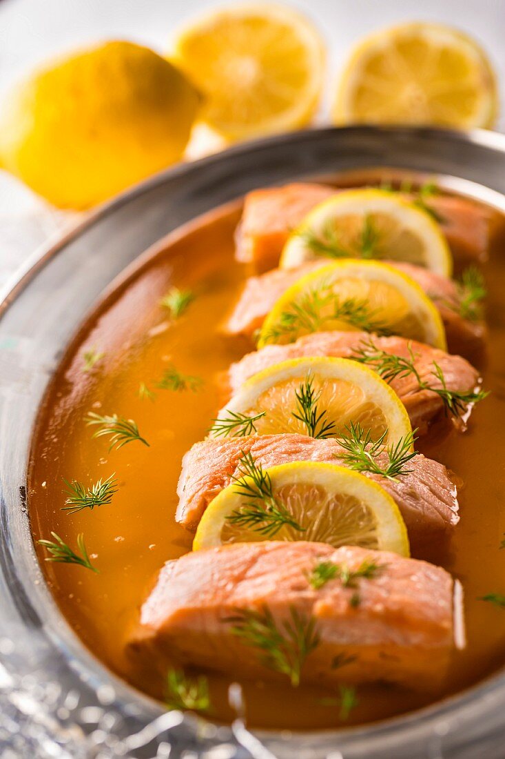 Salmon in lemon aspic
