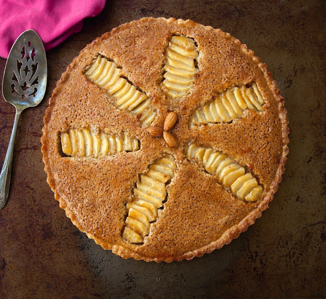 Apfelkuchen mit Mandeln (Aufsicht)