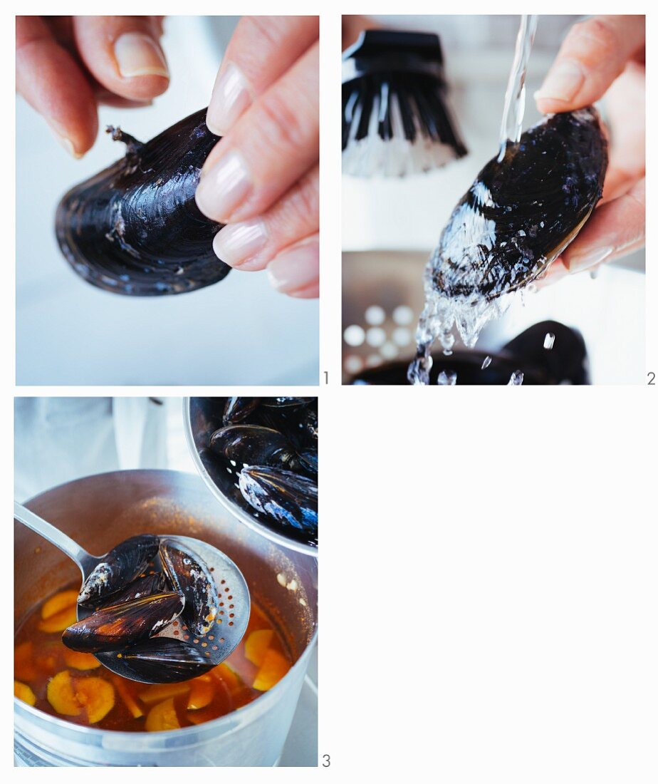 Italian mussel and tomato stew being made