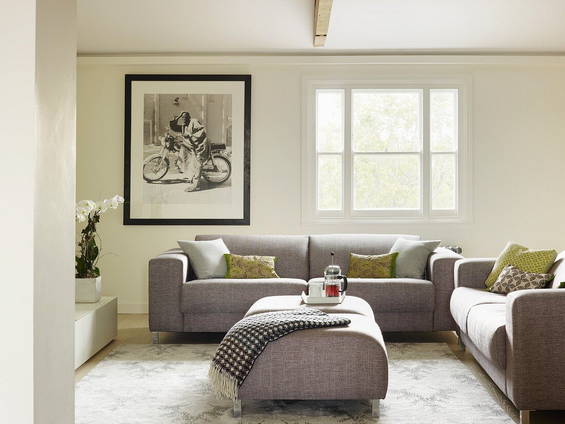 Modern Grey Sofa Set With Matching