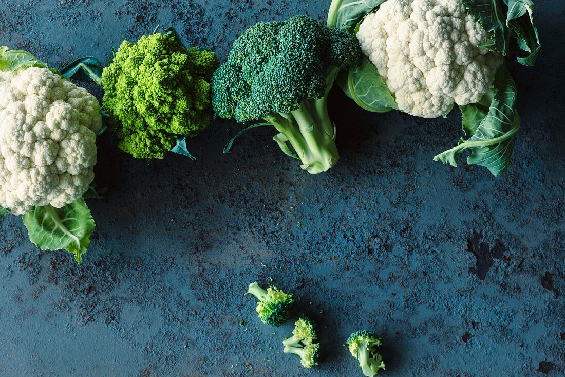 Cauliflower, broccoli and romanesco broccoli
