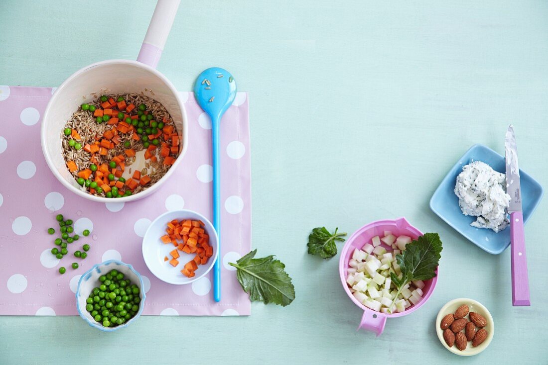 An arrangement of ingredients for baby food