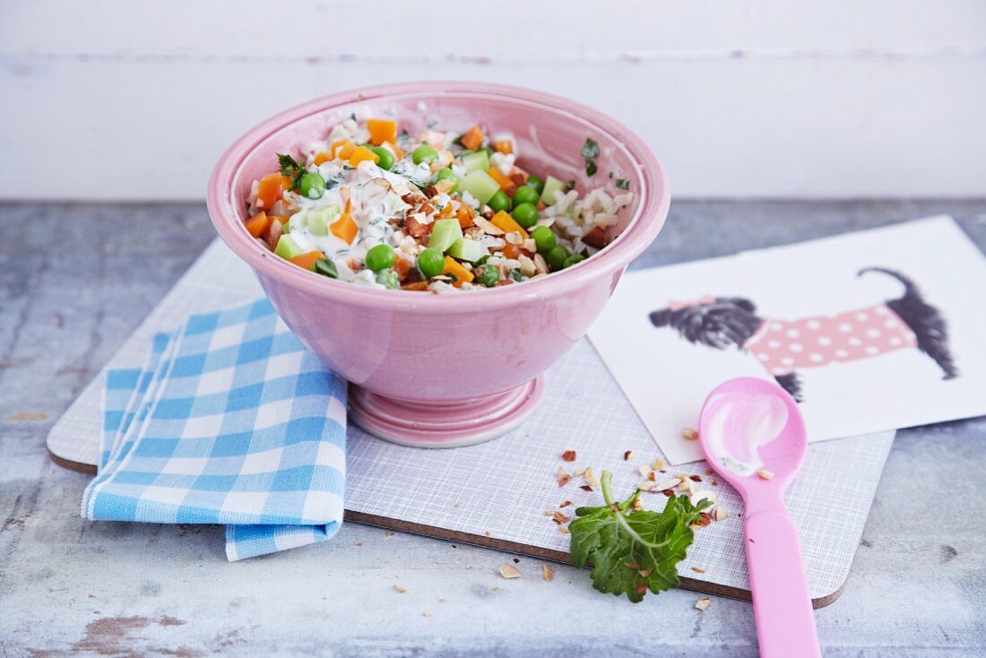 Confetti rice with peas and carrots