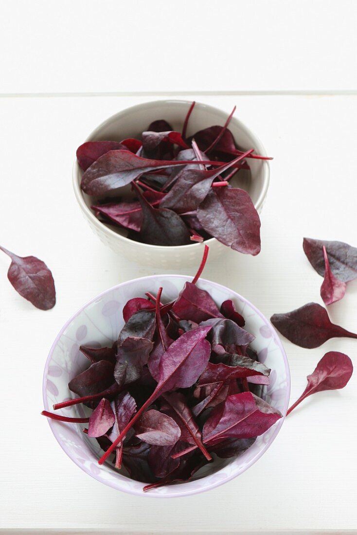 Bowls of beetroot leaves