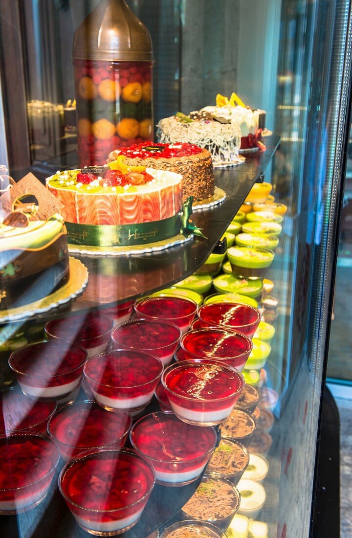 A display in a Turkish dessert and cake shop
