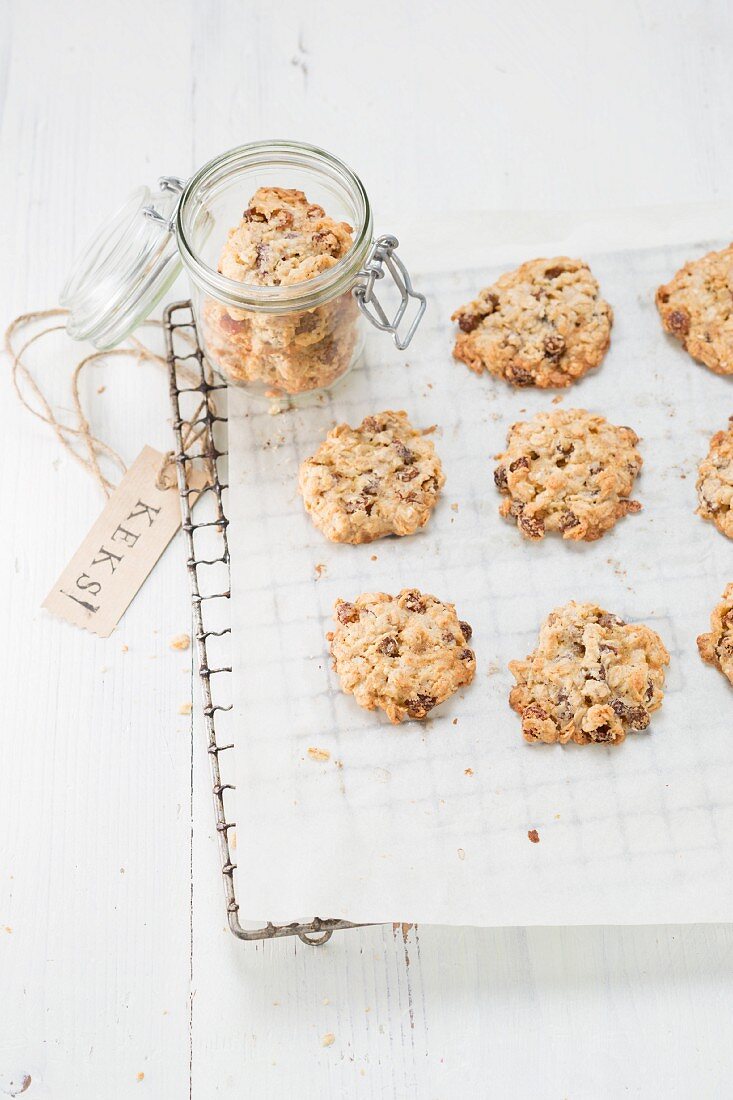 Muesli biscuits on baking paper