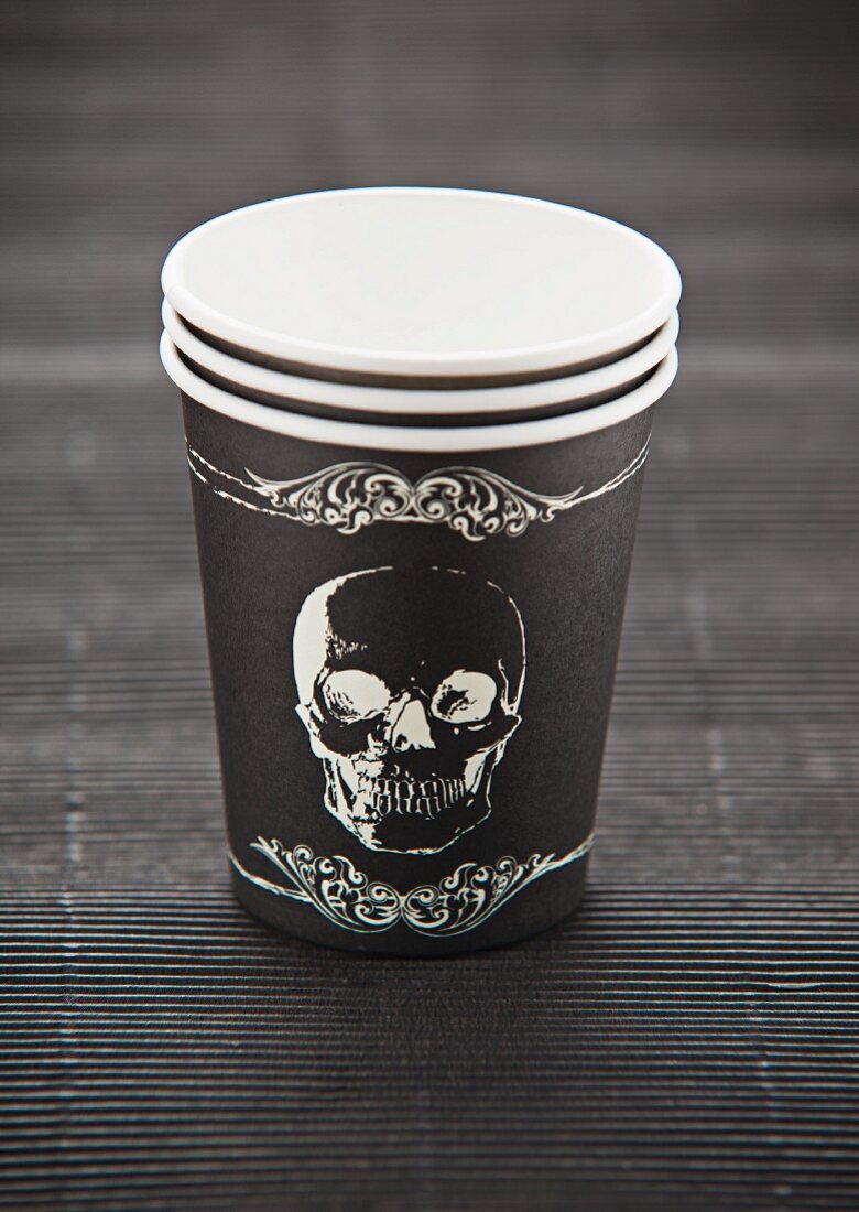 Paper cups with a skull motif
