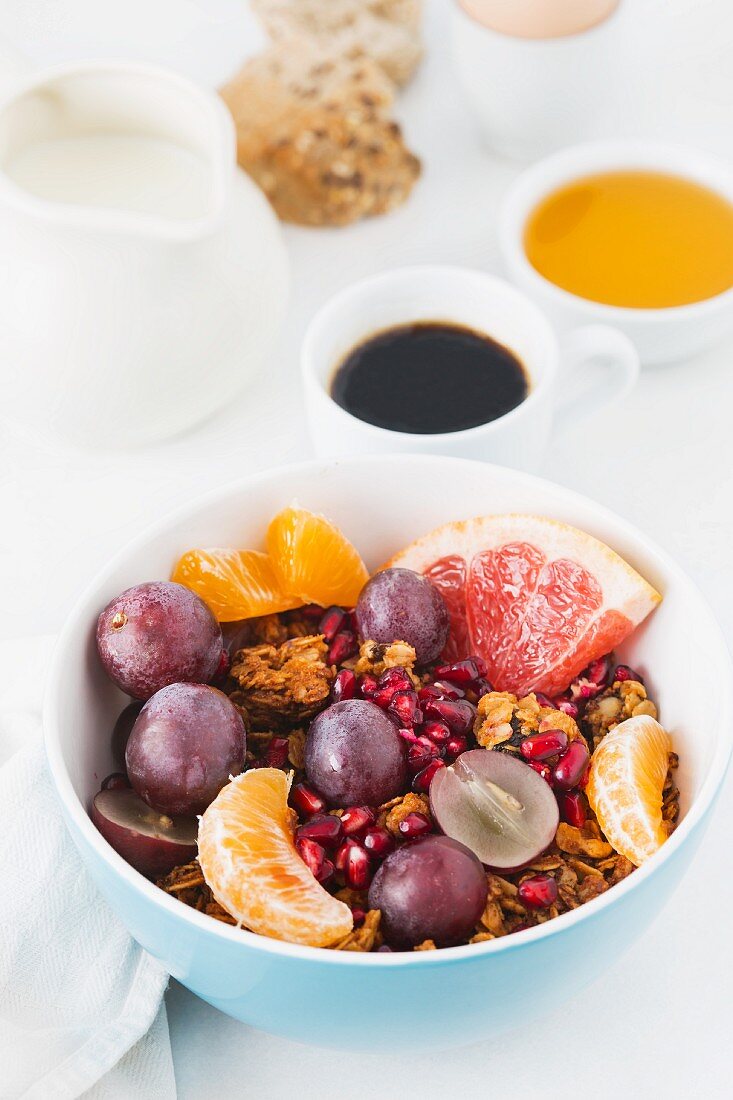 Muesli with fruit and coffee