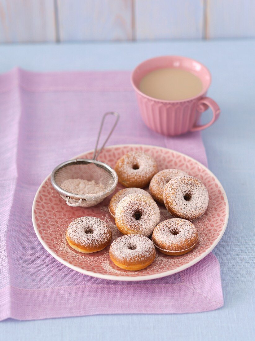 Mini doughnuts with icing sugar and cinnamon